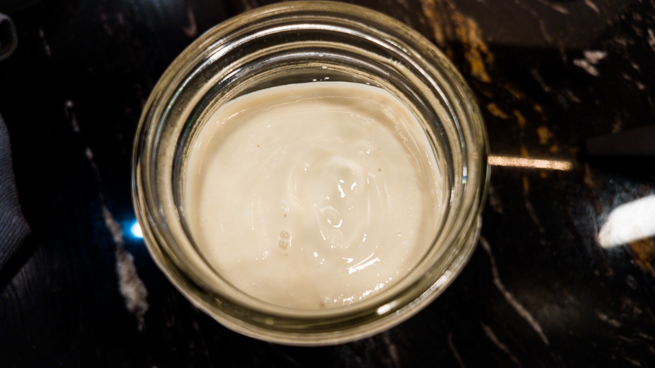 closeup of yogurt in a har