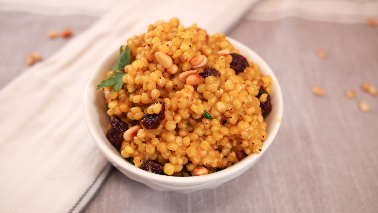 sorghum in a bowl on a placement